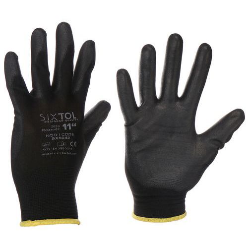 Rukavice pracovní z polyesteru polomáčené v polyuretanu GLOVE PE-PU 11, černé, velikost 11 SIXTOL
