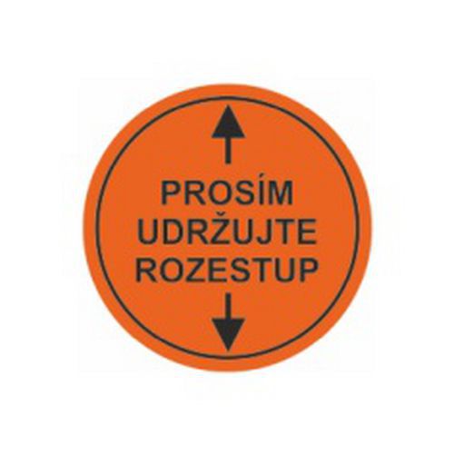 Prosím udržujte rozestup, podlahová samolepka kruh, Ř 280 mm, oranžová