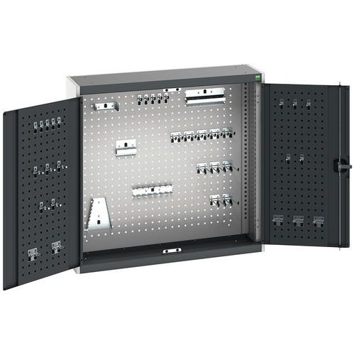 Závěsná skříňka Bott Cubio s držáky na nářadí a perfopanely, 100 x 105 x 32,5 cm, 40 držáků, šedá-antracit