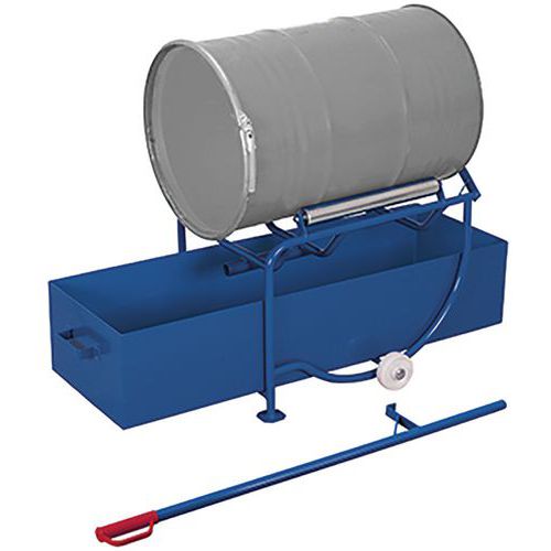 Vozík na naklápění sudů s ocelovou vanou, 2 ocelové válečky, 200 l, do 250 kg, modrý