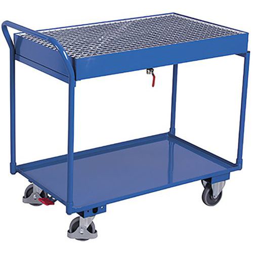 Policový vozík se záchytnou vanou s roštem, do 250 kg, 112,5 x 61 x 102 cm, 60 l, modrý