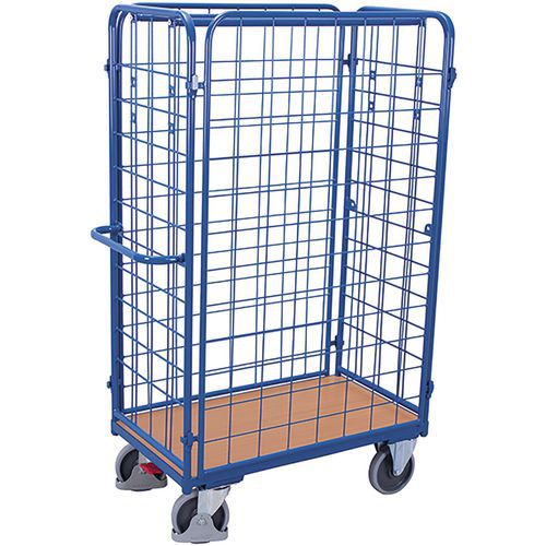 Vysoký policový vozík se 4 mřížovými bočnicemi, do 500 kg, 1 police, 182 x 119 x 64 cm, modrý