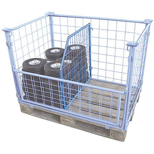 Mezistěna k paletovým nástavcům se zkosenou stranou, pletivová, modrá, 75 x 100/50 cm