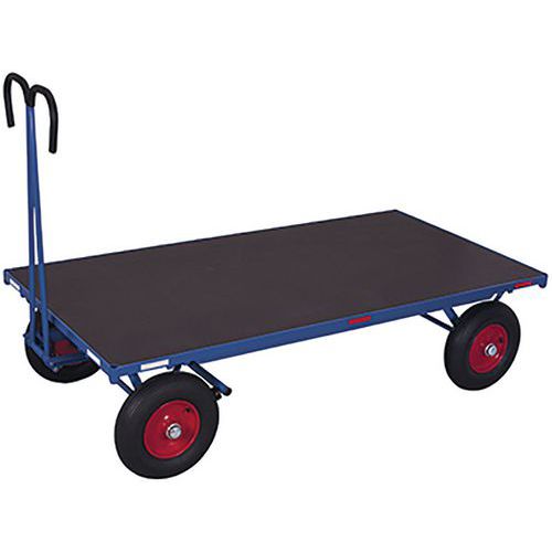 Plošinový vozík s tažným madlem, do 1 250 kg, modrý, nafukovací kola, 206,5 x 100 x 134 cm