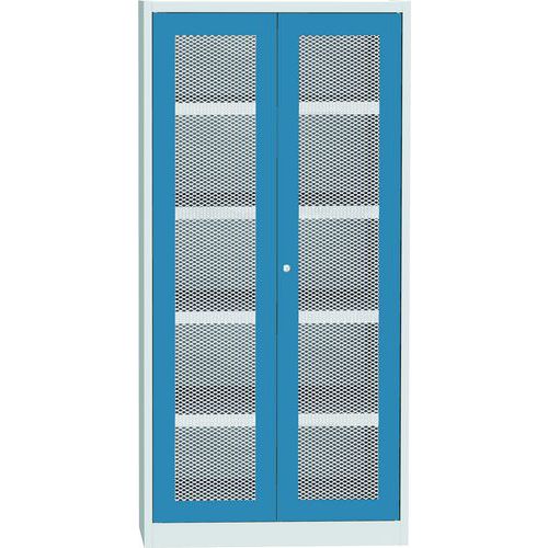 Skříň s drátěnými dveřmi na uskladnění chemikálií, 1950 x 950 x 500 mm, šedá/modrá