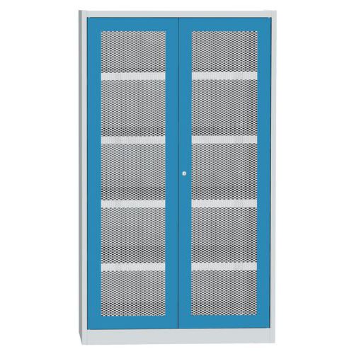 Skříň s drátěnými dveřmi na uskladnění chemikálií, 1950 x 1200 x 500 mm, šedá/modrá