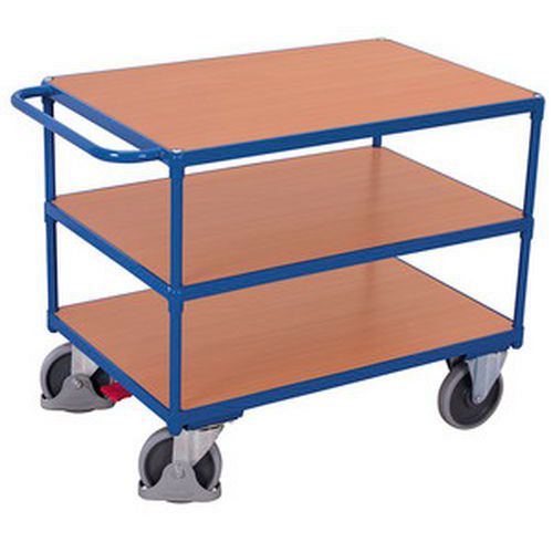 Policový vozík s madlem, do 500 kg, 3 police, 92 x 119 x 60 cm, modrý