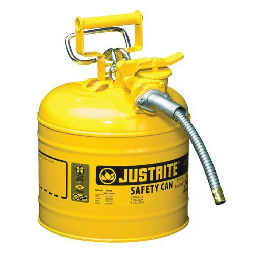 Bezpečnostní nádoba na hořlaviny Justrite s hadicí, žlutá, 7,5 l
