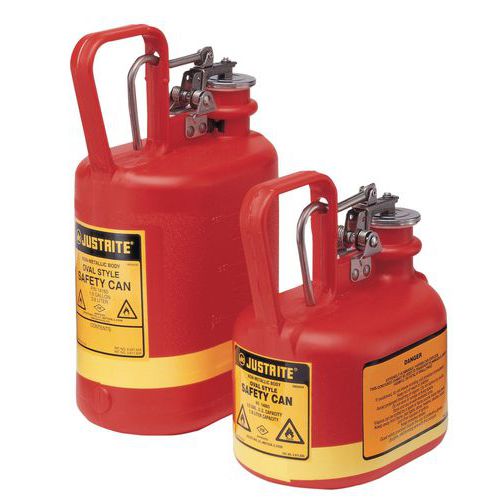 Plastová bezpečnostní nádoba na hořlaviny Justrite s úchytem, červená, 4 l