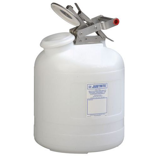 Plastová nádoba na hořlavé látky Justrite s úchytem, bílá, 19 l