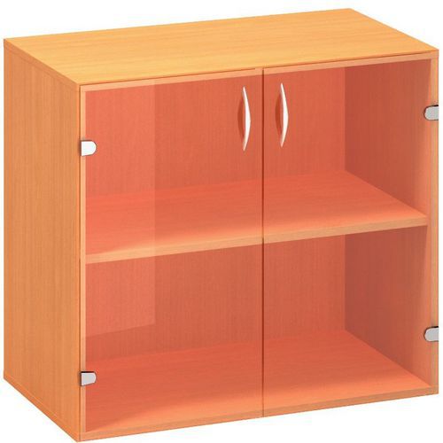 Nízká široká skříň Alfa 500, 74,2 x 80 x 45,8 cm, se skleněnými dvířky, dezén buk Bavaria