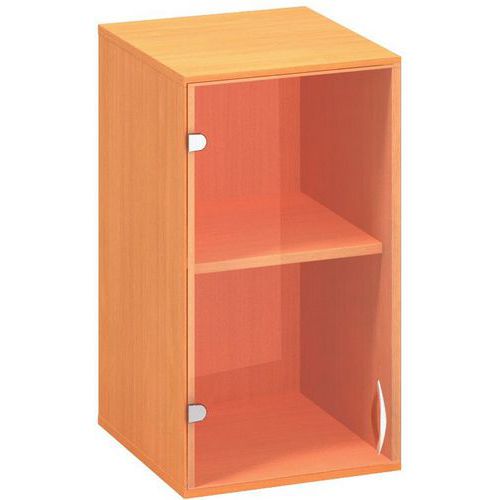 Přístavbová nízká úzká skříň Alfa 500, 71,7 x 40 x 45,8 cm, se skleněnými dvířky - levé provedení, dezén buk Bavaria