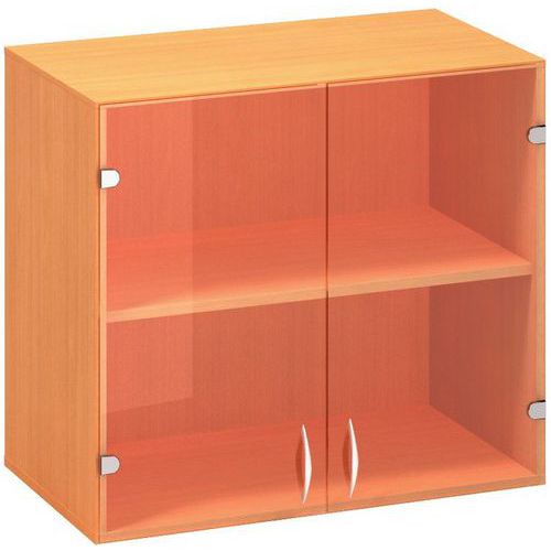 Přístavbová nízká široká skříň Alfa 500, 71,7 x 80 x 45,8 cm, se skleněnými dvířky, dezén buk Bavaria