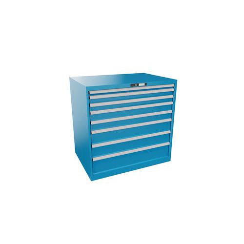 Dílenská zásuvková skříň LISTA, 8 zásuvek, nosnost 200kg, 1023x725 mm, otevírání klíčem