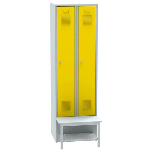 Šatní skříň Charlie s lavičkou a roštem, 2 oddíly, cylindrický zámek, šedá/žlutá