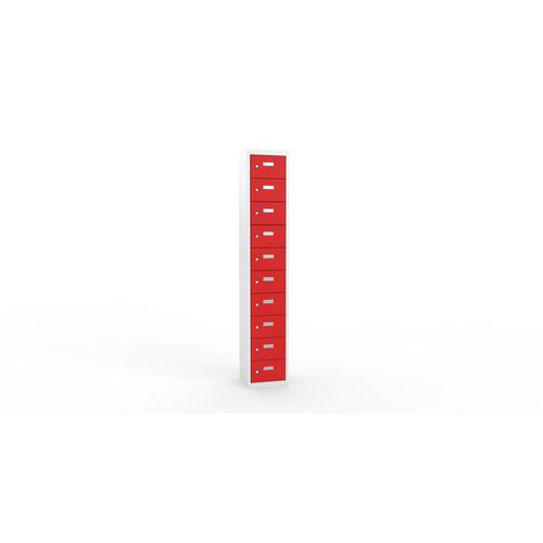 Svařovaná skříň na osobní věci Ron I, 10 boxů, cylindrický zámek, šedá/červená