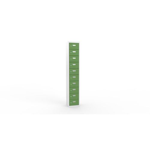 Svařovaná skříň na osobní věci Ron I, 10 boxů, cylindrický zámek, šedá/zelená