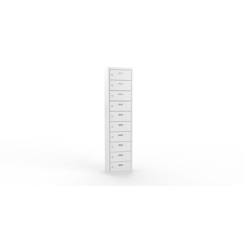 Svařovaná skříň na osobní věci Ron II, 10 boxů, cylindrický zámek, šedá/šedá