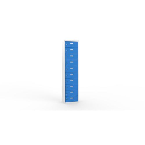 Svařovaná skříň na osobní věci Ron II, 10 boxů, cylindrický zámek, šedá/světle modrá