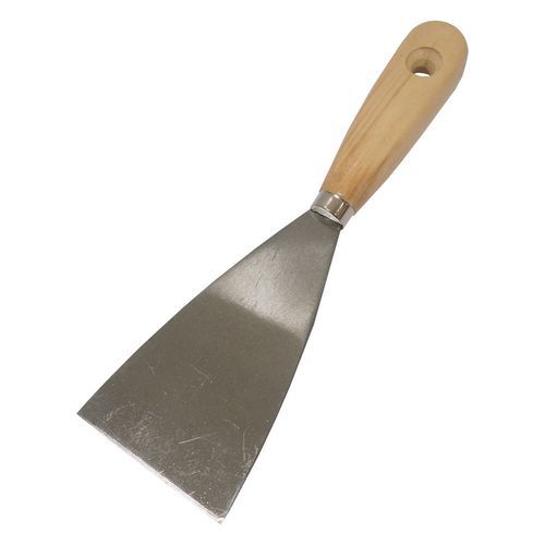 TOPTRADE špachtle ocelová, s dřevěnou rukojetí a náklepovým nýtem, 30 mm, hobby