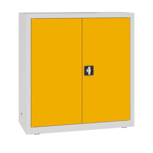 Kovová dílenská skříň, 104 x 100 x 43,5 cm, 2 police, šedá/žlutá
