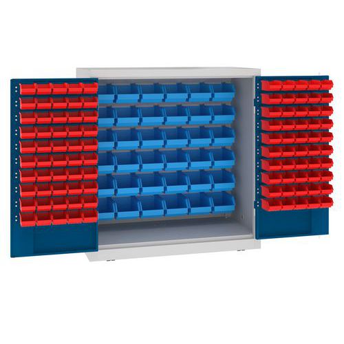 Kovová dílenská skříň s boxy, 104 x 100 x 50 cm, šedá/tm. modrá