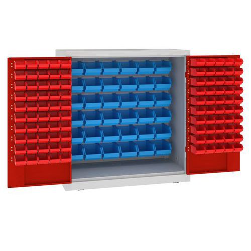 Kovová dílenská skříň s boxy, 104 x 100 x 50 cm, šedá/červená