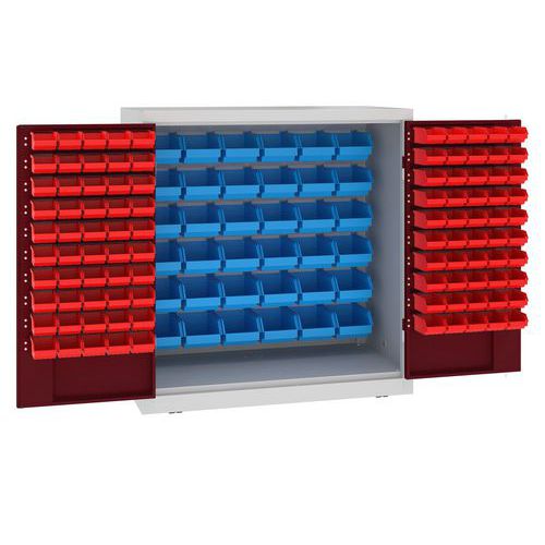 Kovová dílenská skříň s boxy, 104 x 100 x 50 cm, šedá/tm. červená