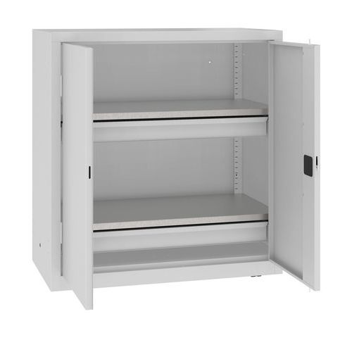 Kovová dílenská skříň, 104 x 100 x 50 cm, 2 zásuvky, šedá/šedá