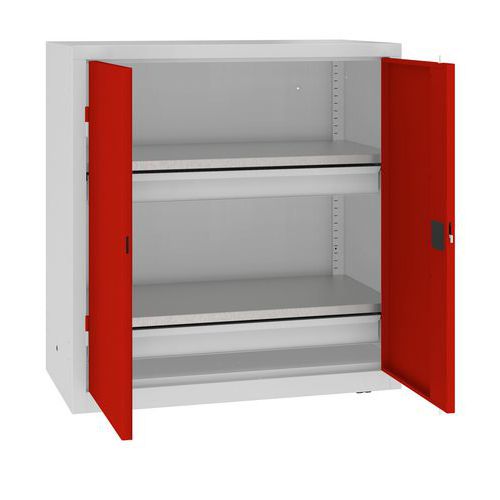 Kovová dílenská skříň, 104 x 100 x 50 cm, 2 zásuvky, šedá/červená