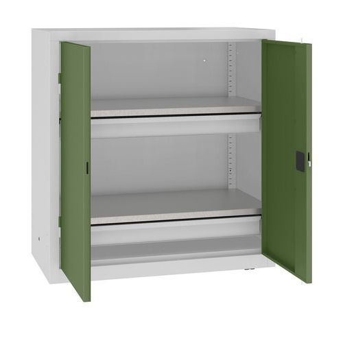 Kovová dílenská skříň, 104 x 100 x 50 cm, 2 zásuvky, šedá/zelená