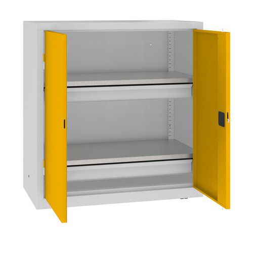 Kovová dílenská skříň, 104 x 100 x 50 cm, 2 zásuvky, šedá/žlutá