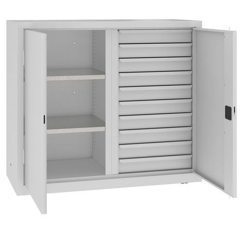 Kovová dílenská skříň na nářadí se zásuvkami, 104 x 120 x 50 cm, 10 zásuvek, šedá/šedá