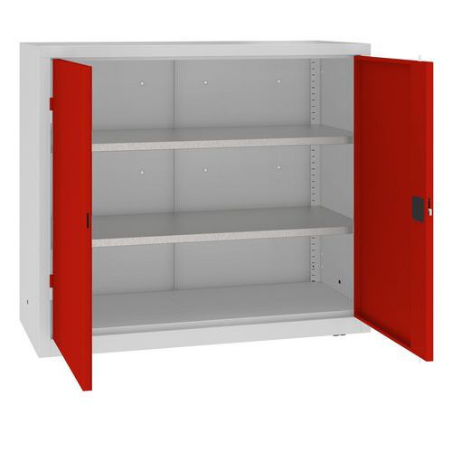 Kovová dílenská skříň, 104 x 120 x 50 cm, 2 police, šedá/červená