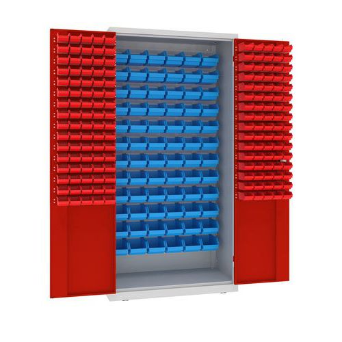 Kovová dílenská skříň s boxy, 199 x 100 x 50 cm, šedá/červená