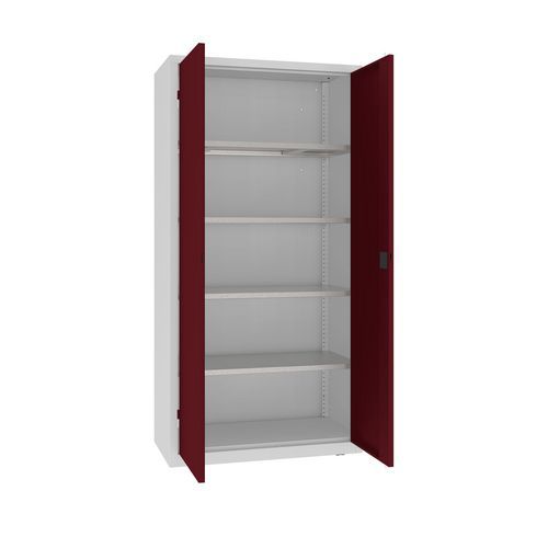 Kovová dílenská skříň, 199 x 100 x 50 cm, 4 police, šedá/tm. červená