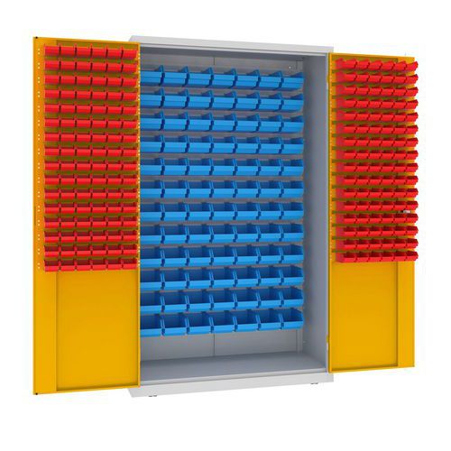 Kovová dílenská skříň s boxy, 199 x 120 x 50 cm, šedá/žlutá