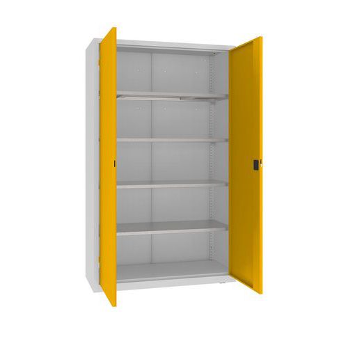 Kovová dílenská skříň, 199 x 120 x 50 cm, 4 police, šedá/žlutá