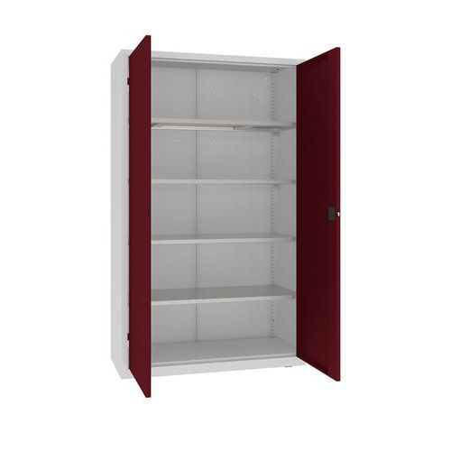 Kovová dílenská skříň, 199 x 120 x 50 cm, 4 police, šedá/tm. červená