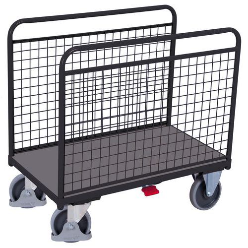 Plošinový vozík se dvěma mřížovými stěnami, do 400 kg, 104,5 x 106 x 60 cm, šedý