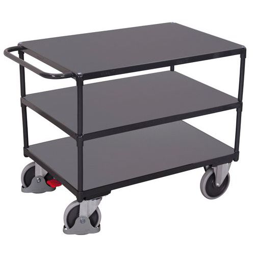 Policový vozík s madlem, do 400 kg, 3 police, 88 x 104 x 50 cm, šedý