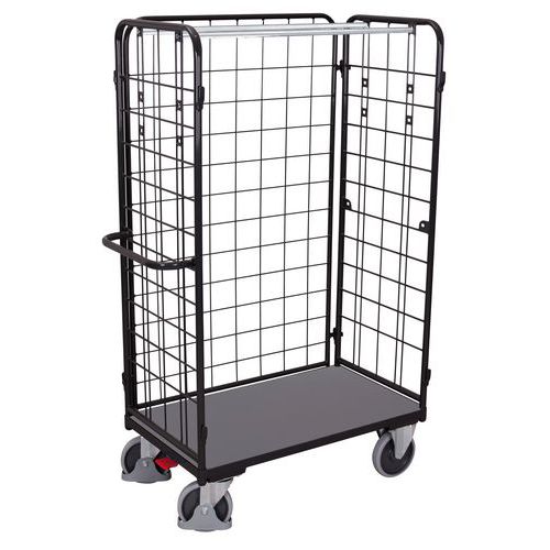 Vysoký policový vozík se 3 mřížovými bočnicemi, do 400 kg, 1 police, 1178 x 104 x 52,5 cm, šedý