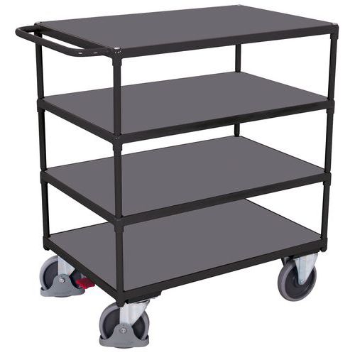 Policový vozík s madlem, do 500 kg, 4 police, 123,5 x 119 x 70 cm, šedý