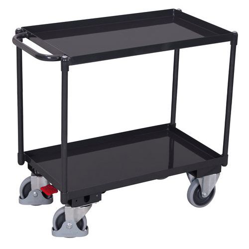 Policový vozík s madlem, do 400 kg, 2 police s vyvýšenými hranami, 91 x 98,5 x 50 cm, šedý