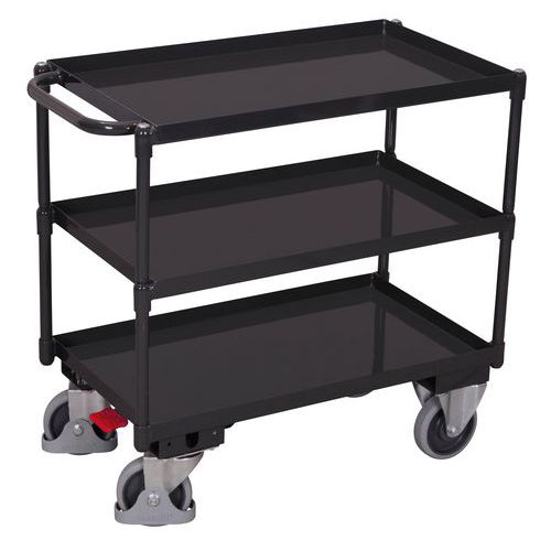 Policový vozík s madlem, do 400 kg, 3 police s vyvýšenými hranami, 91 x 98,5 x 50 mm, šedý