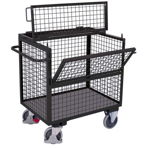 Vozík se 4 mřížovými stěnami a stropem, do 500 kg, 113 x 73 x 115 cm, šedý