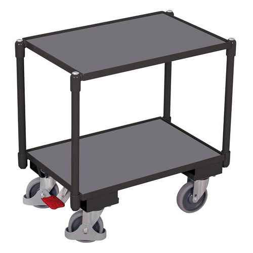 Policový vozík Euro systém dolly, 2 police, 10mm hrana, 67,5 x 41,5 x 66,5 cm, šedý