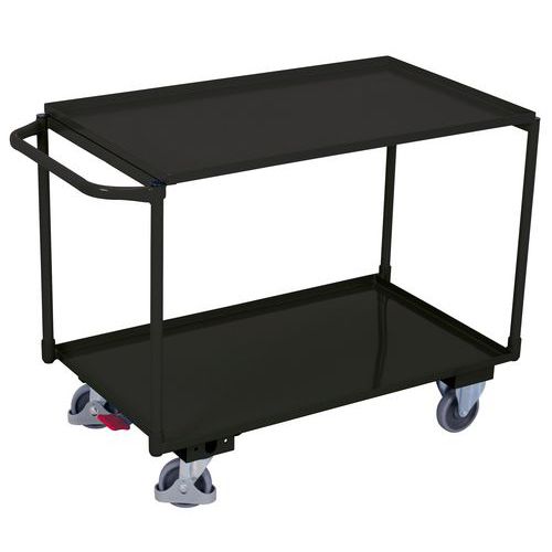 Policový vozík, 2 kovové police s vyvýšenou hranou, do 250 kg, 117 x 61 x 84,5 cm, šedý