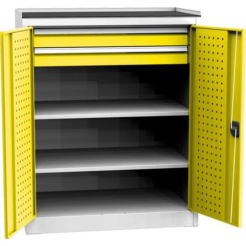 Dílenská skříň na nářadí se dvěma zásuvkami, 118 x 95 x 60 cm, šedá/žlutá