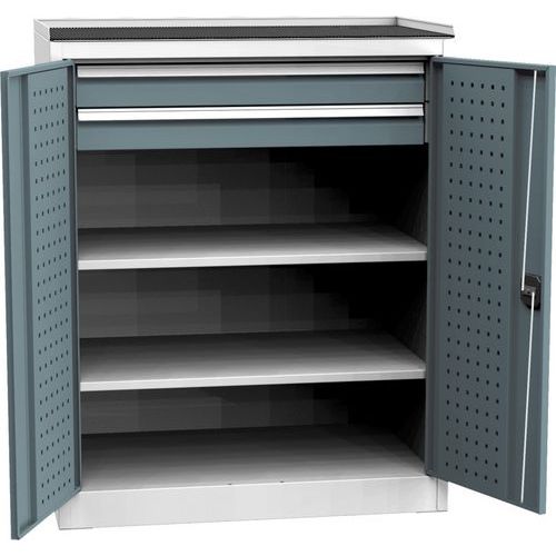 Dílenská skříň na nářadí se dvěma zásuvkami, 118 x 95 x 60 cm, šedá/tmavě šedá